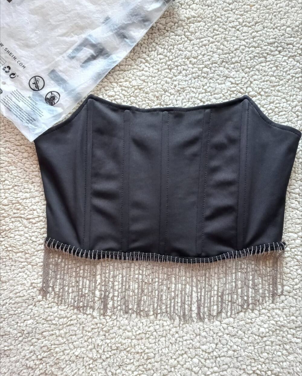Tank Top Corset Women's Boture Rib Rhinestone Hem Black Size Large EUC